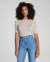 SPANX® Sleek Jersey Elbow Sleeve Ruched Top | Bone