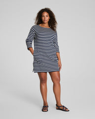 SPANX® Cotton Boatneck Mini Dress | Ivory/Timeless Navy