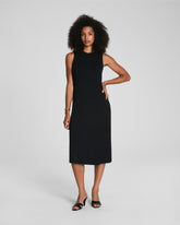 SPANX® Sleek Jersey Crewneck Ruched Midi Dress | Classic Black