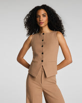 SPANX® WellSuited Tailored Button-Down Vest | Camel Heather