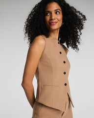SPANX® WellSuited Tailored Button-Down Vest | Camel Heather