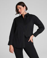 SPANX® Poplin Tuxedo Button-Up Shirt | Classic Black