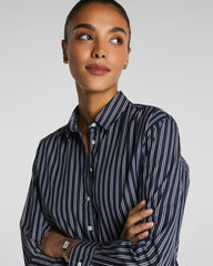 SPANX® Poplin Oversized Button-Up Shirt | Timeless Navy/Classic White