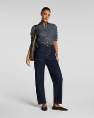 SPANX® Poplin Oversized Button-Up Shirt | Timeless Navy/Classic White