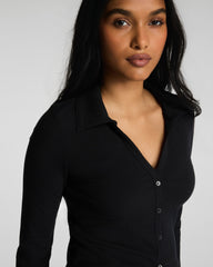 SPANX® Ribbed Knit Button Down | Classic Black