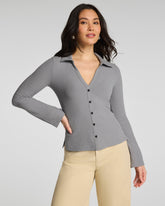 SPANX® Ribbed Knit Button Down | Dove Grey