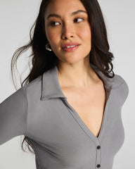 SPANX® Ribbed Knit Button Down | Dove Grey