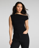 SPANX® Ribbed Knit Ruched Off-The-Shoulder Top | Classic Black