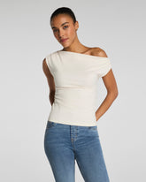 SPANX® Ribbed Knit Ruched Off-The-Shoulder Top | Ivory