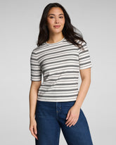 SPANX® Ribbed Knit Crewneck Tee | Linen/Classic Black Stripe