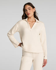 SPANX AirEssentials® Long Sleeve Polo Top | Oatmeal Heather
