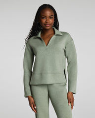 SPANX AirEssentials® Long Sleeve Polo Top | Sage Brush Heather