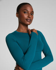 SPANXshape™ Get Moving Long Sleeve Top with SecretSweat Tech | Light Emerald Bay