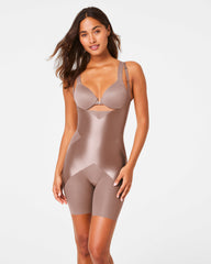 SPANXshape™ Satin-X™ Open-Bust Mid-Thigh Bodysuit | Cafe Au Lait