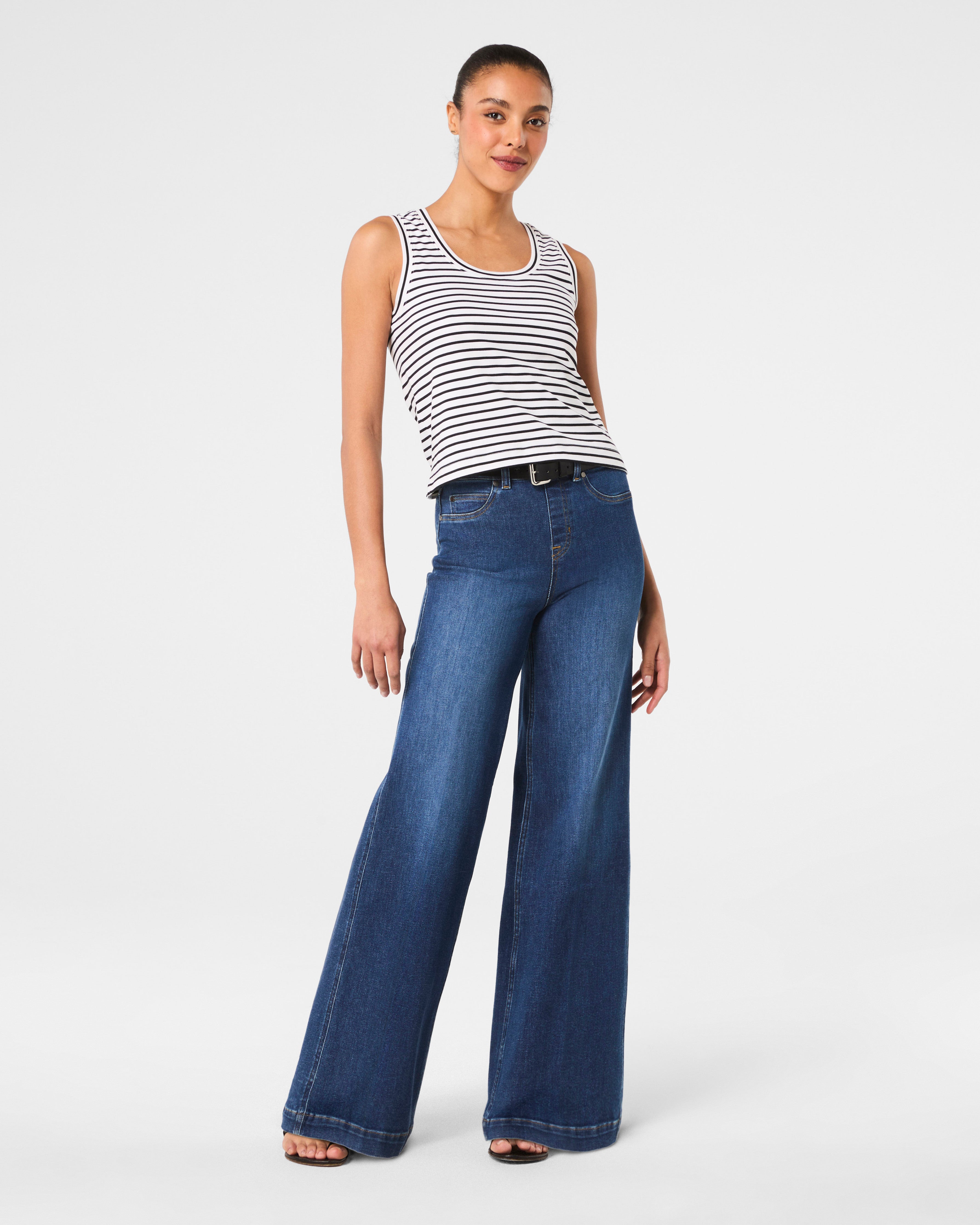 SPANX® Cotton Crewneck Tank Stripe | Classic White Stripe