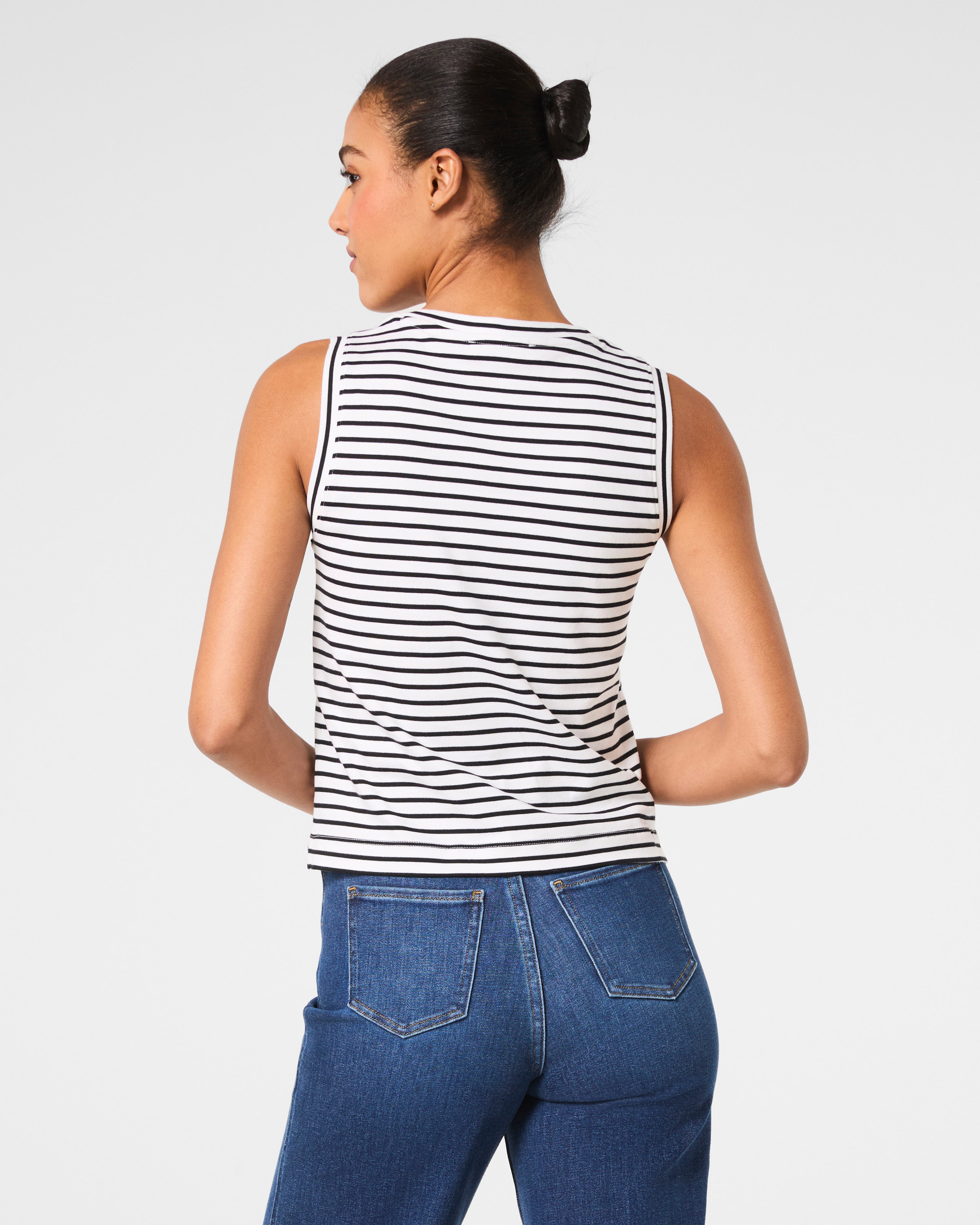 SPANX® Cotton Crewneck Tank Stripe | Classic White Stripe