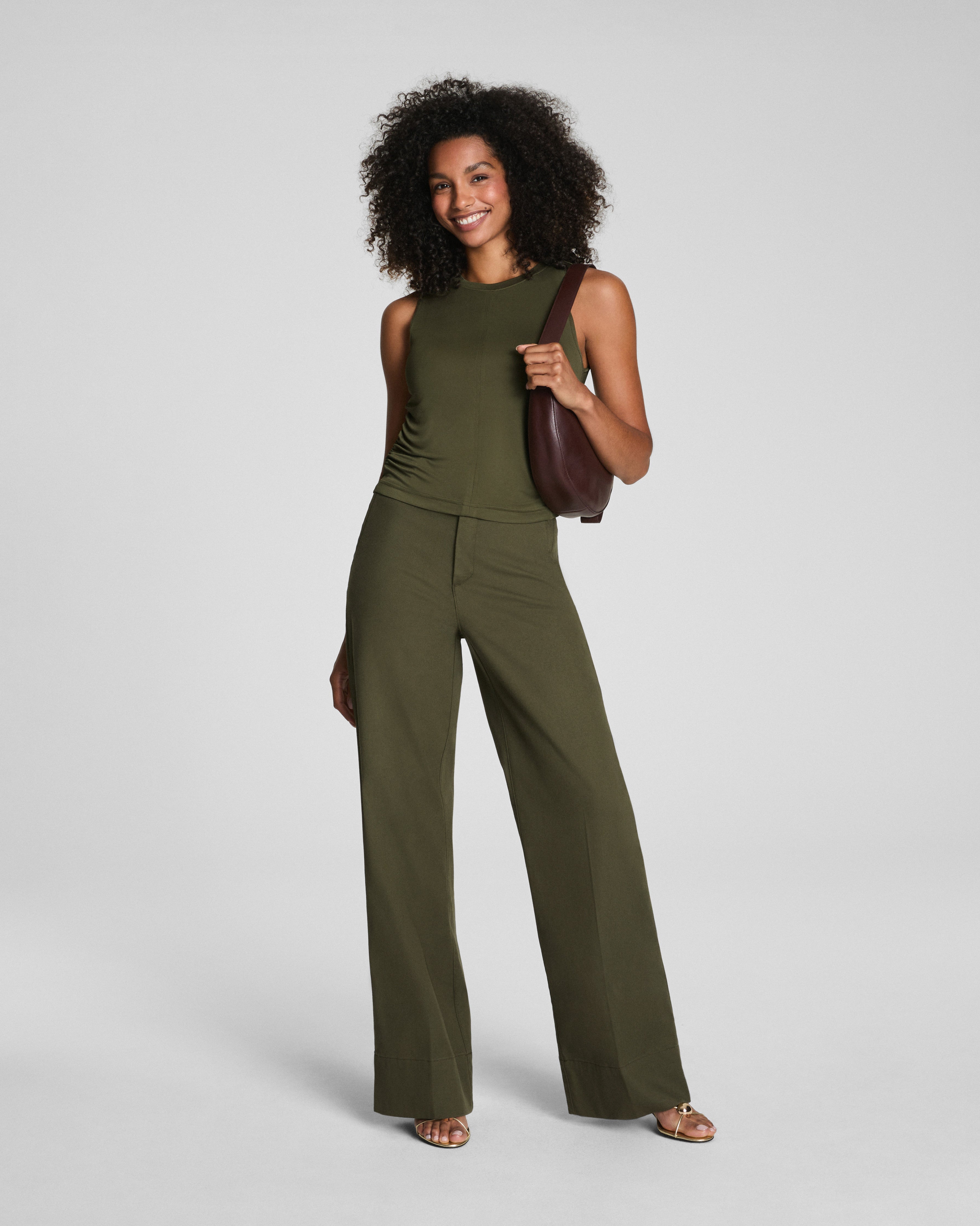 SPANX® Sleek Jersey High Neck Ruched Tank | Dark Pine