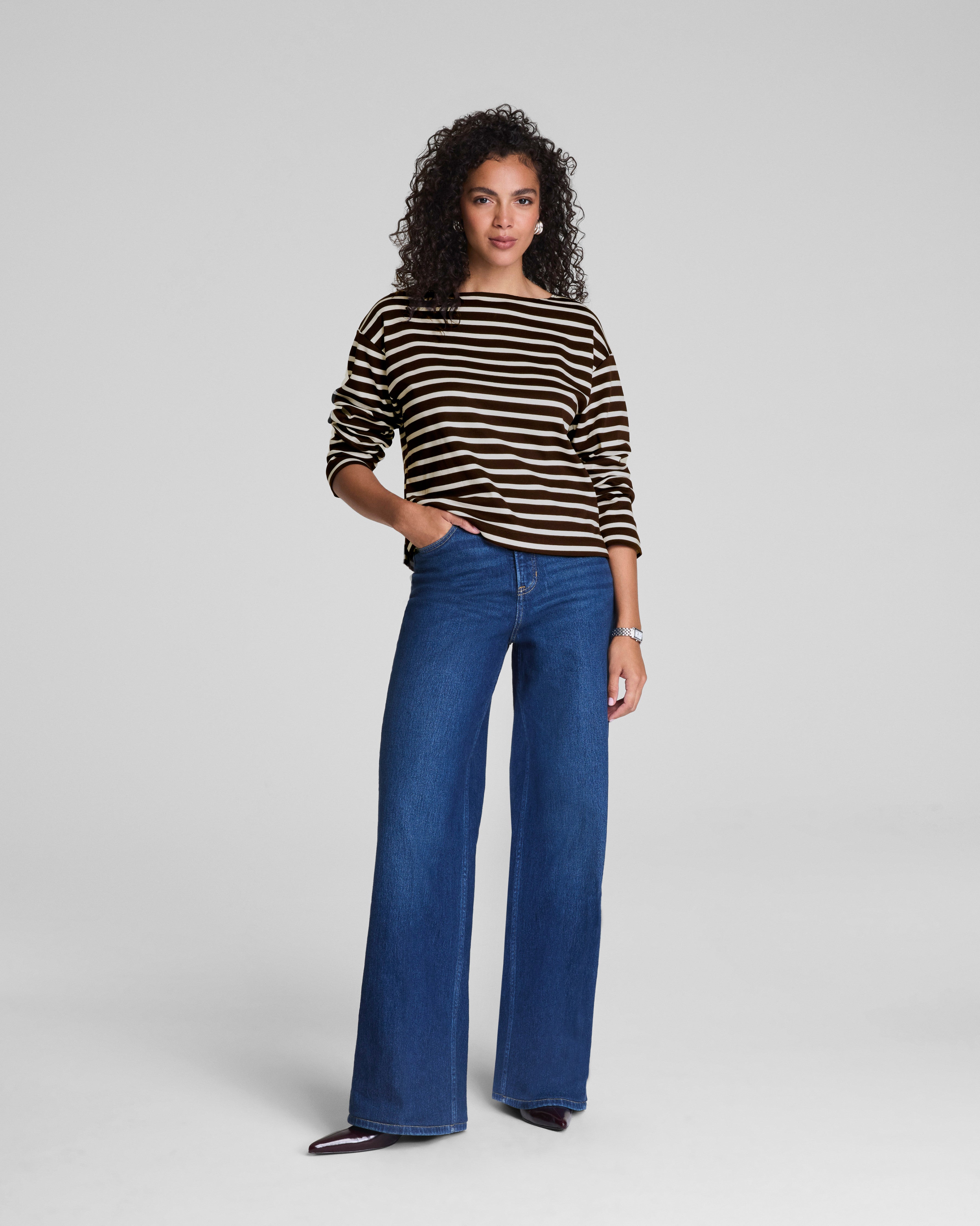 SPANX® Cotton Boatneck Top | Linen/Truffle Brown