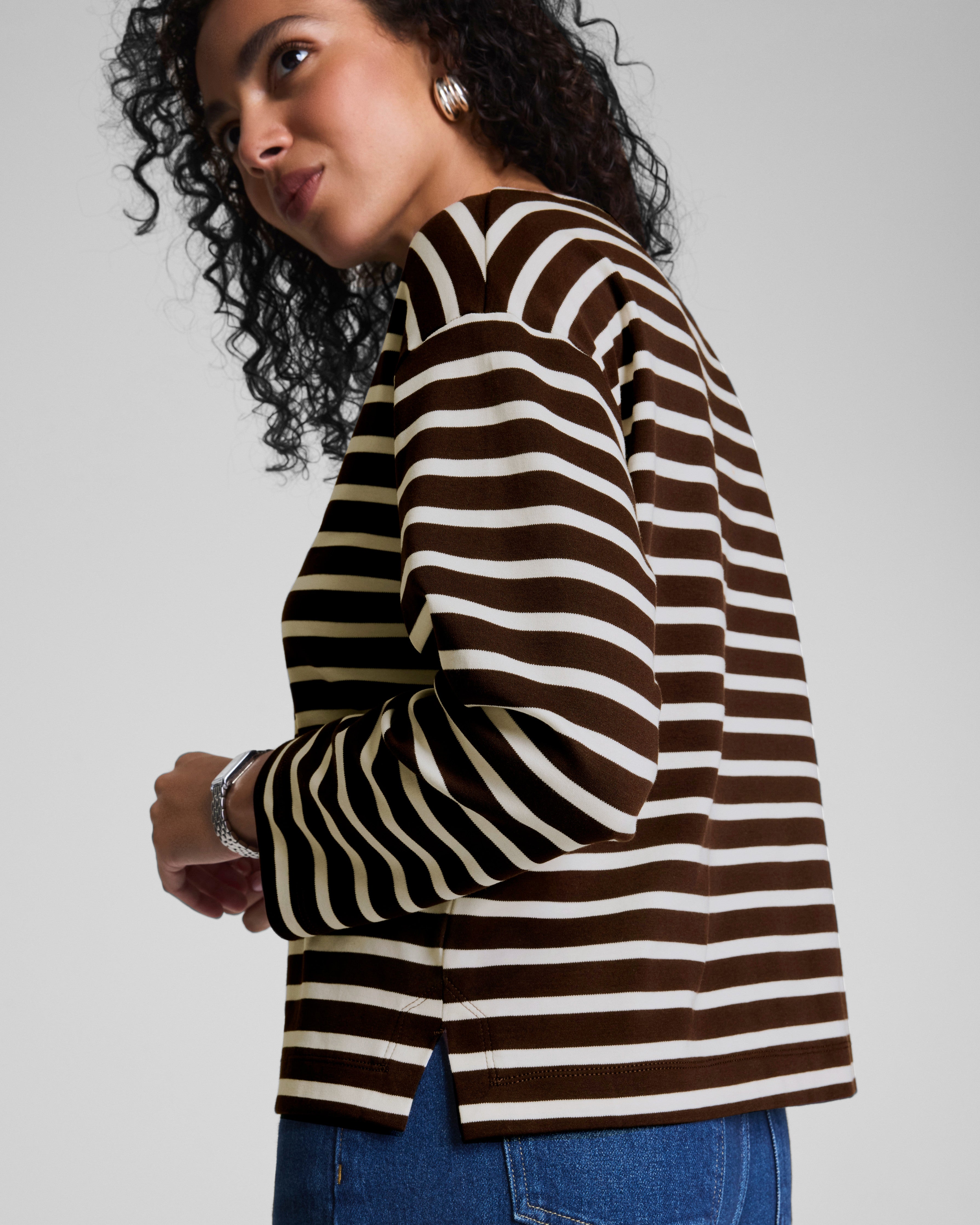 SPANX® Cotton Boatneck Top | Linen/Truffle Brown