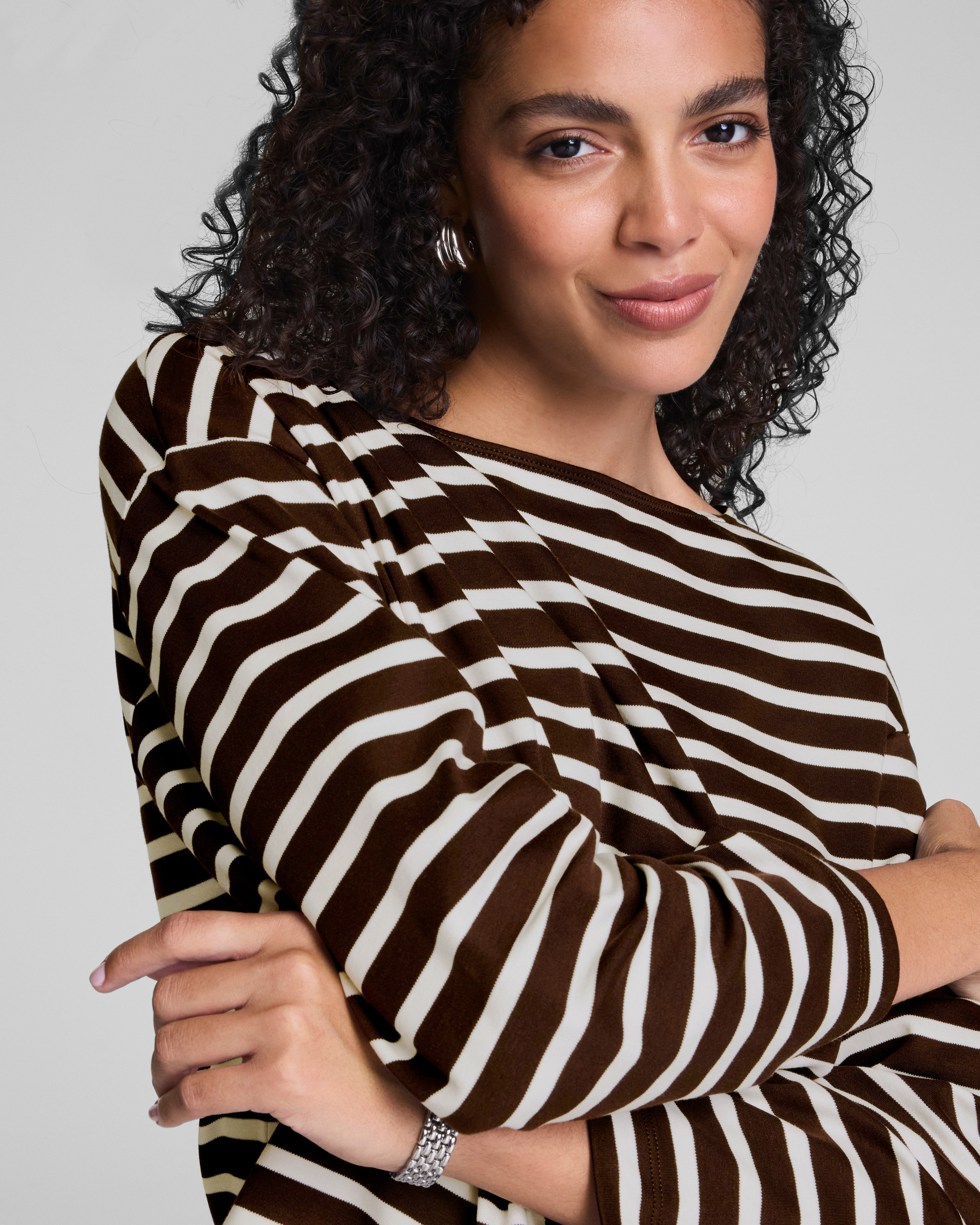 SPANX® Cotton Boatneck Top | Linen/Truffle Brown