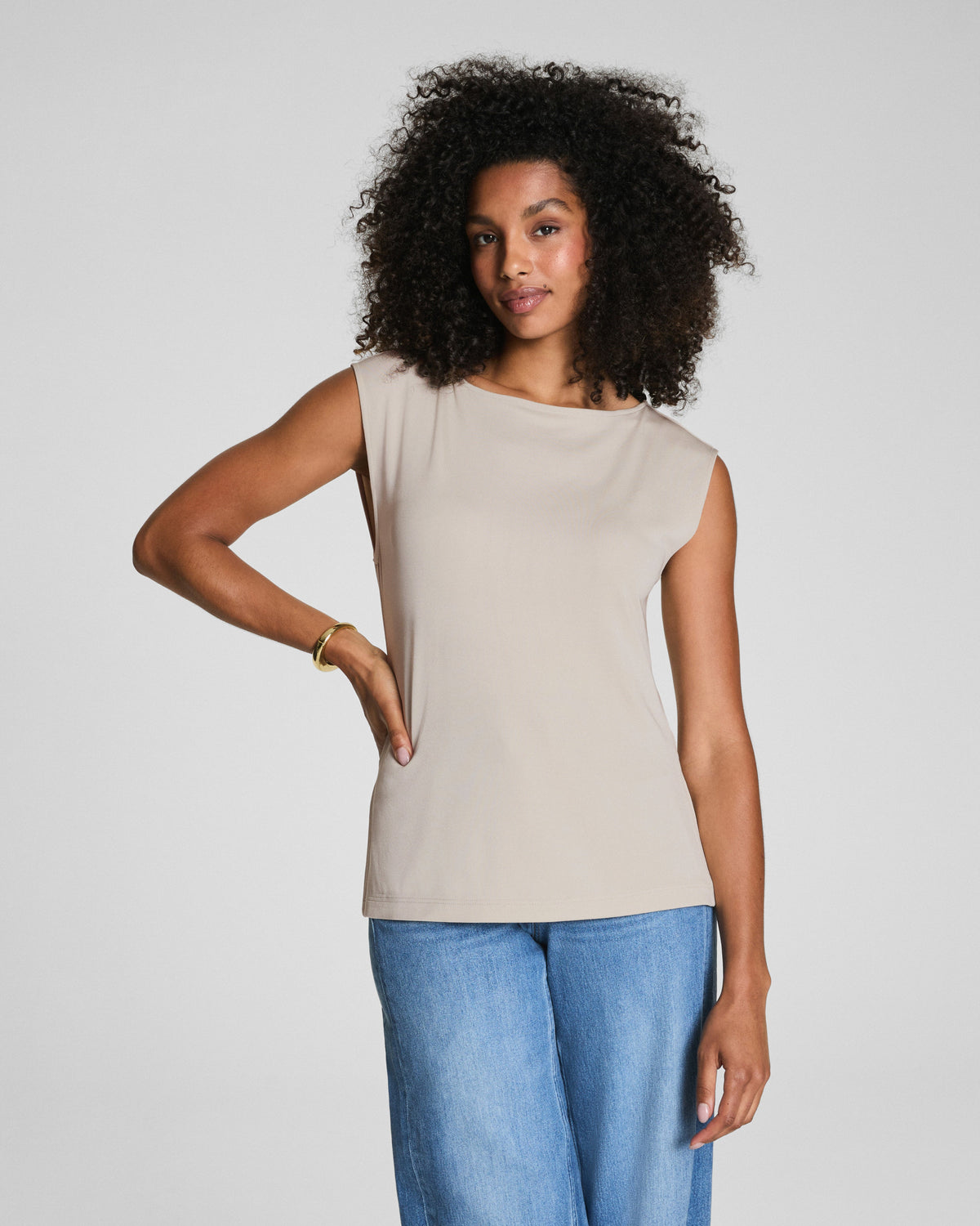 SPANX® Sleek Jersey High Neck Tee | Bone