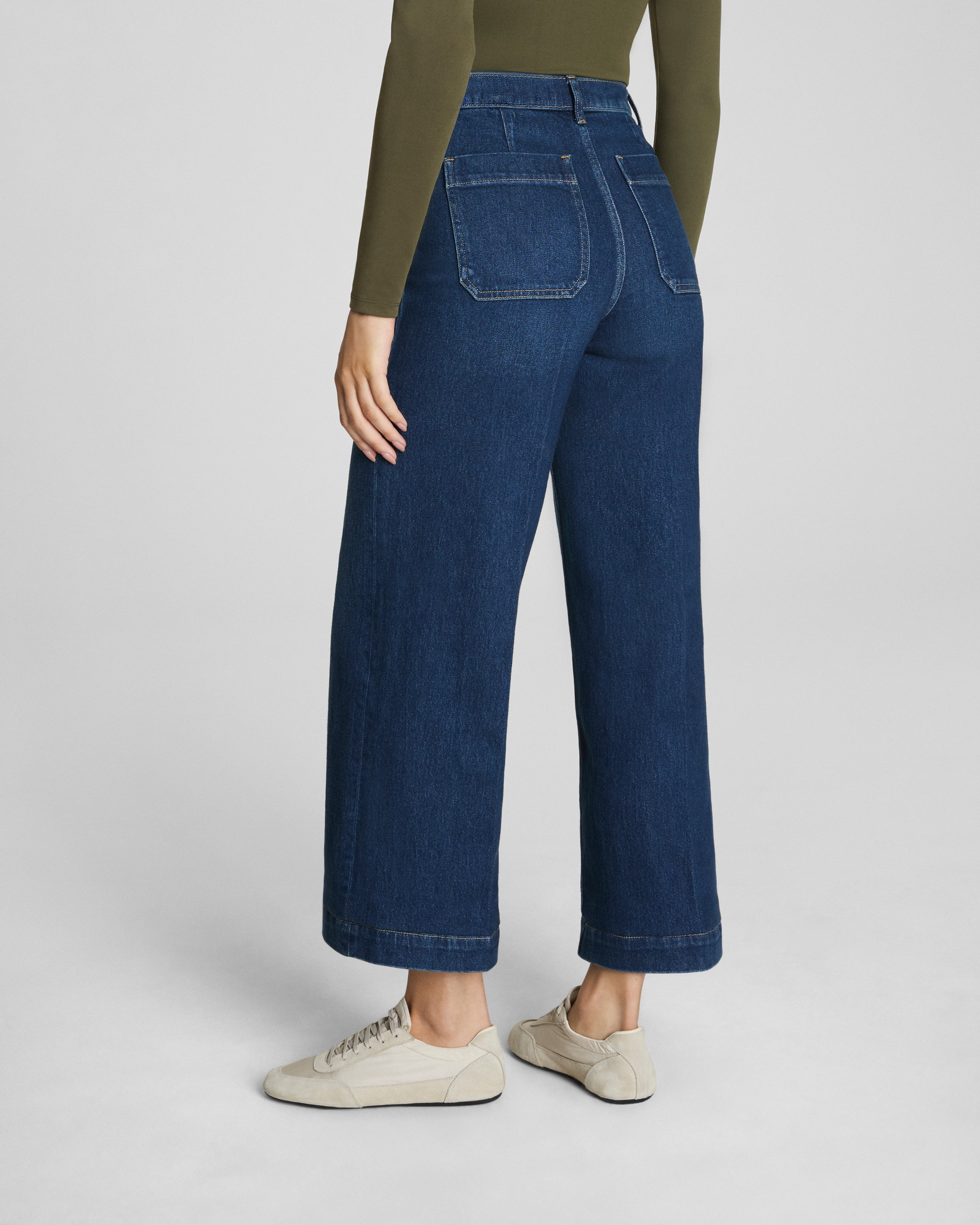 SPANXshape™ Authentic 360 Cropped Wide Leg Jeans with Patch Pockets | Adriatic Blue