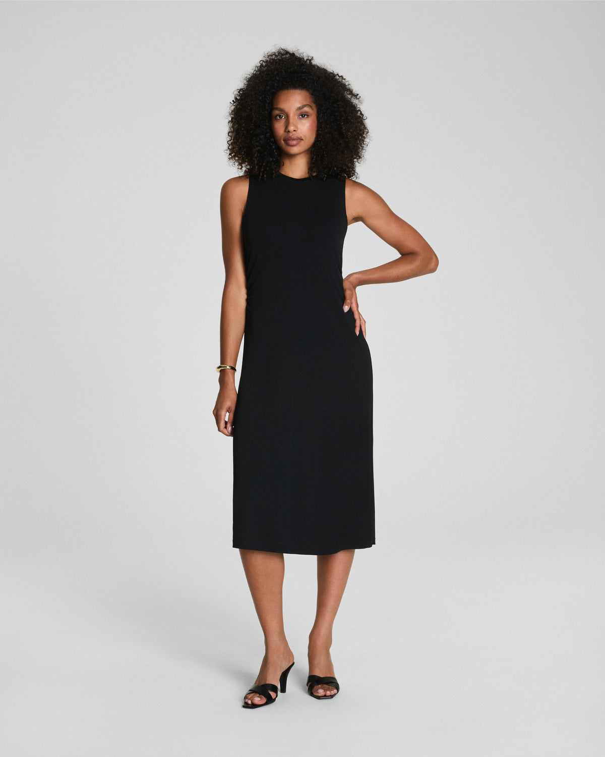 SPANX® Sleek Jersey Crewneck Ruched Midi Dress | Classic Black