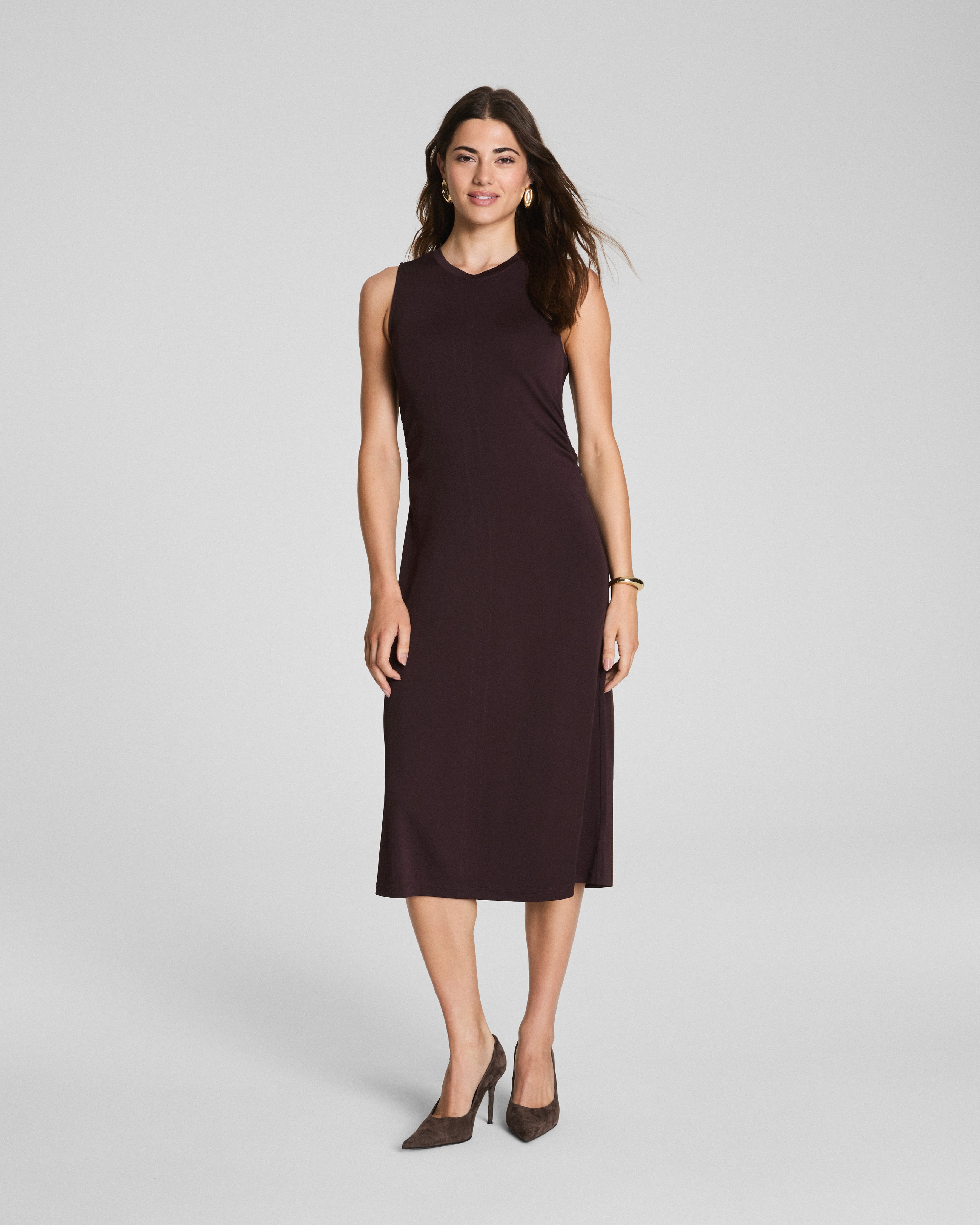 SPANX® Sleek Jersey Crewneck Ruched Midi Dress