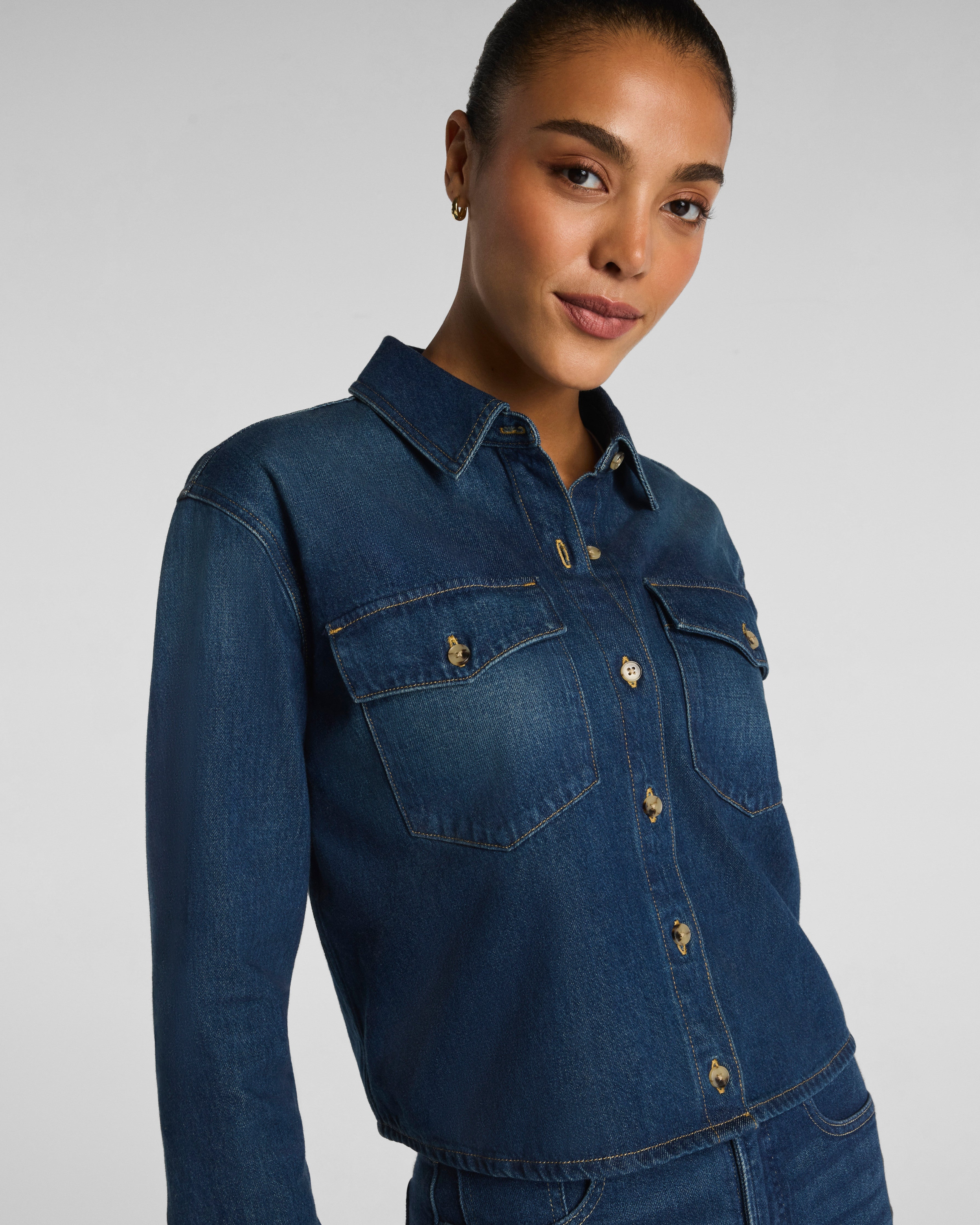 SPANX® Denim Shacket | Adriatic Blue