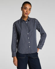 SPANX® Poplin Oversized Button-Up Shirt | Timeless Navy/Classic White