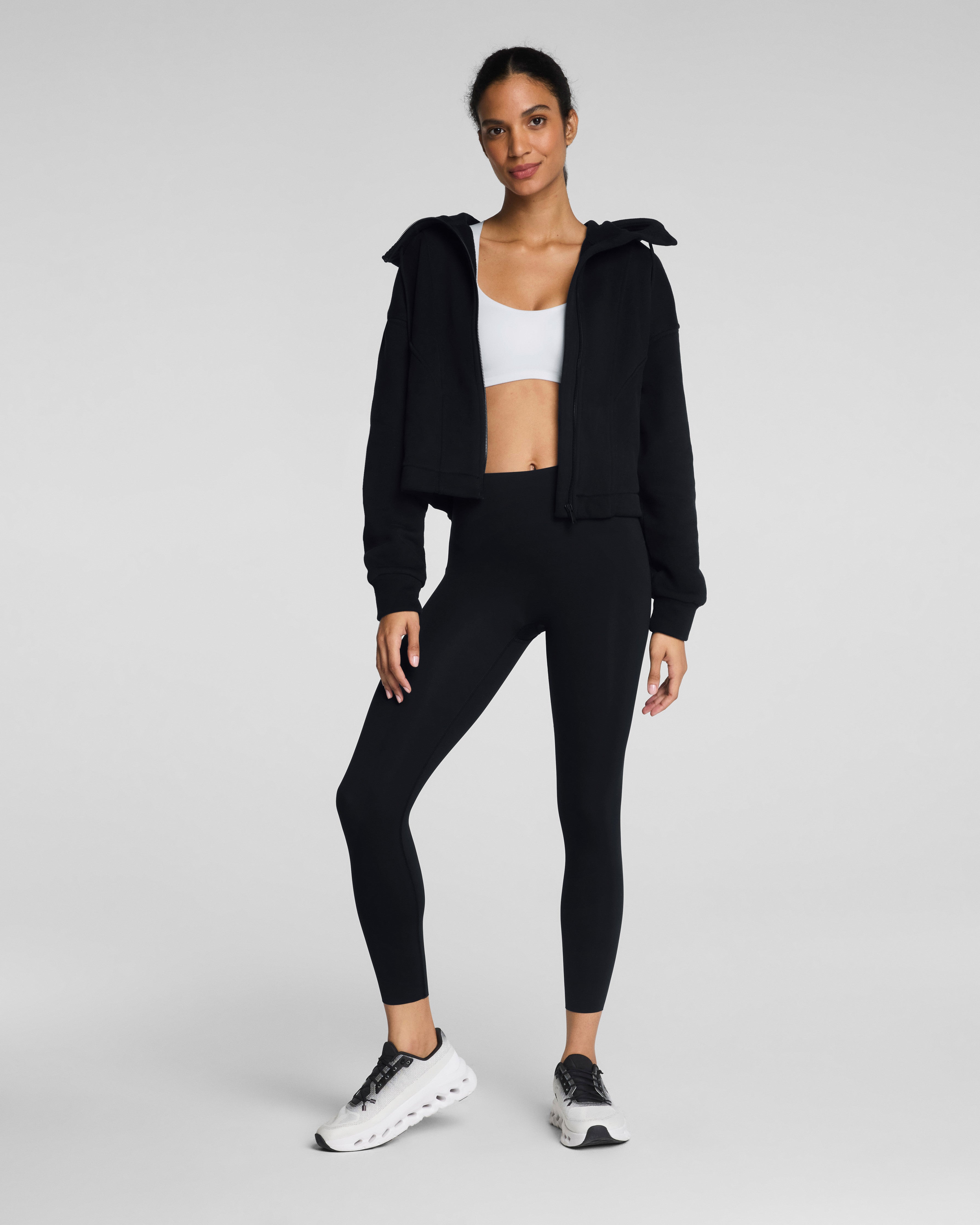 SPANX® BoostUp Cotton Fleece Full Zip Hoodie | Very Black