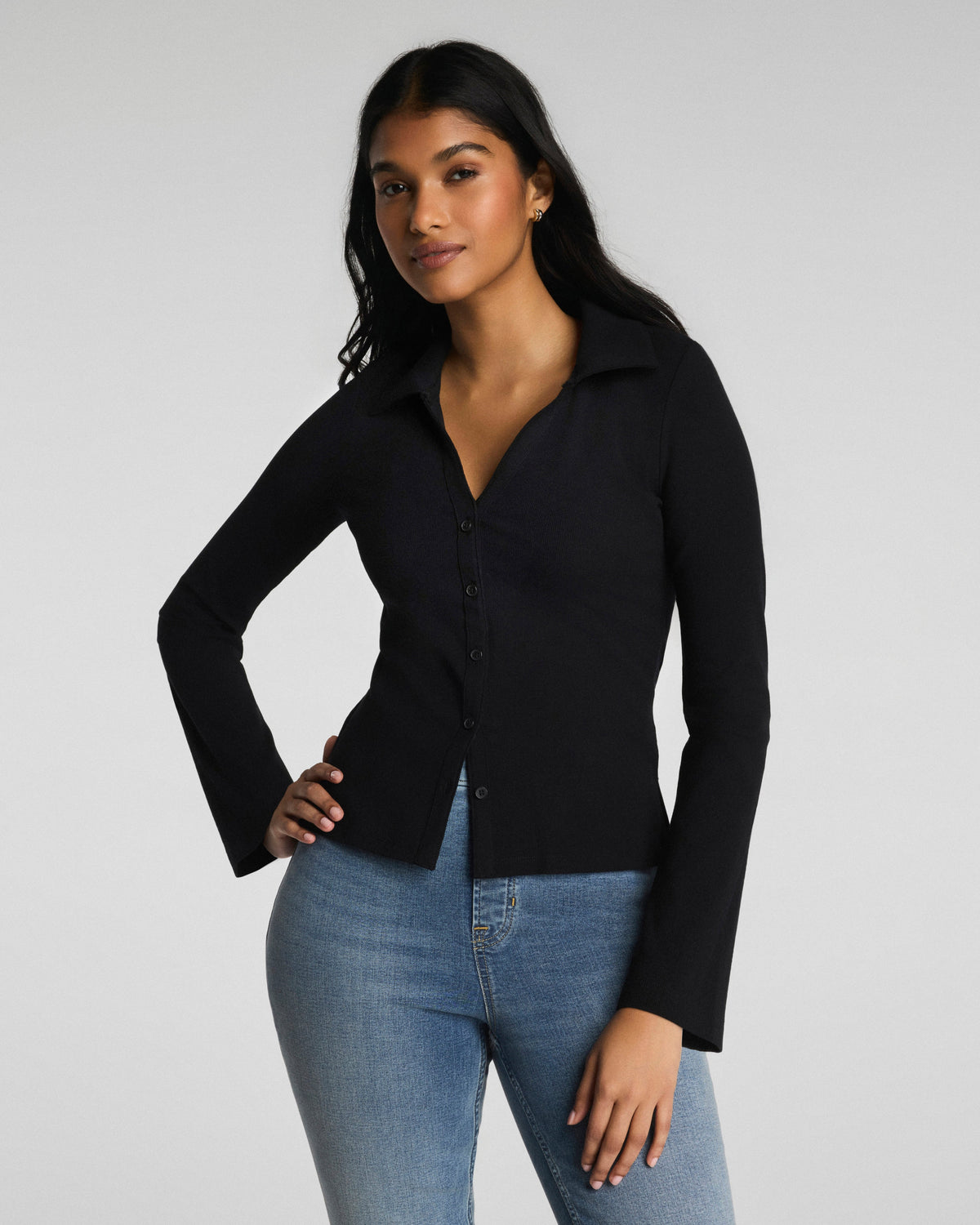 SPANX® Ribbed Knit Button Down | Classic Black