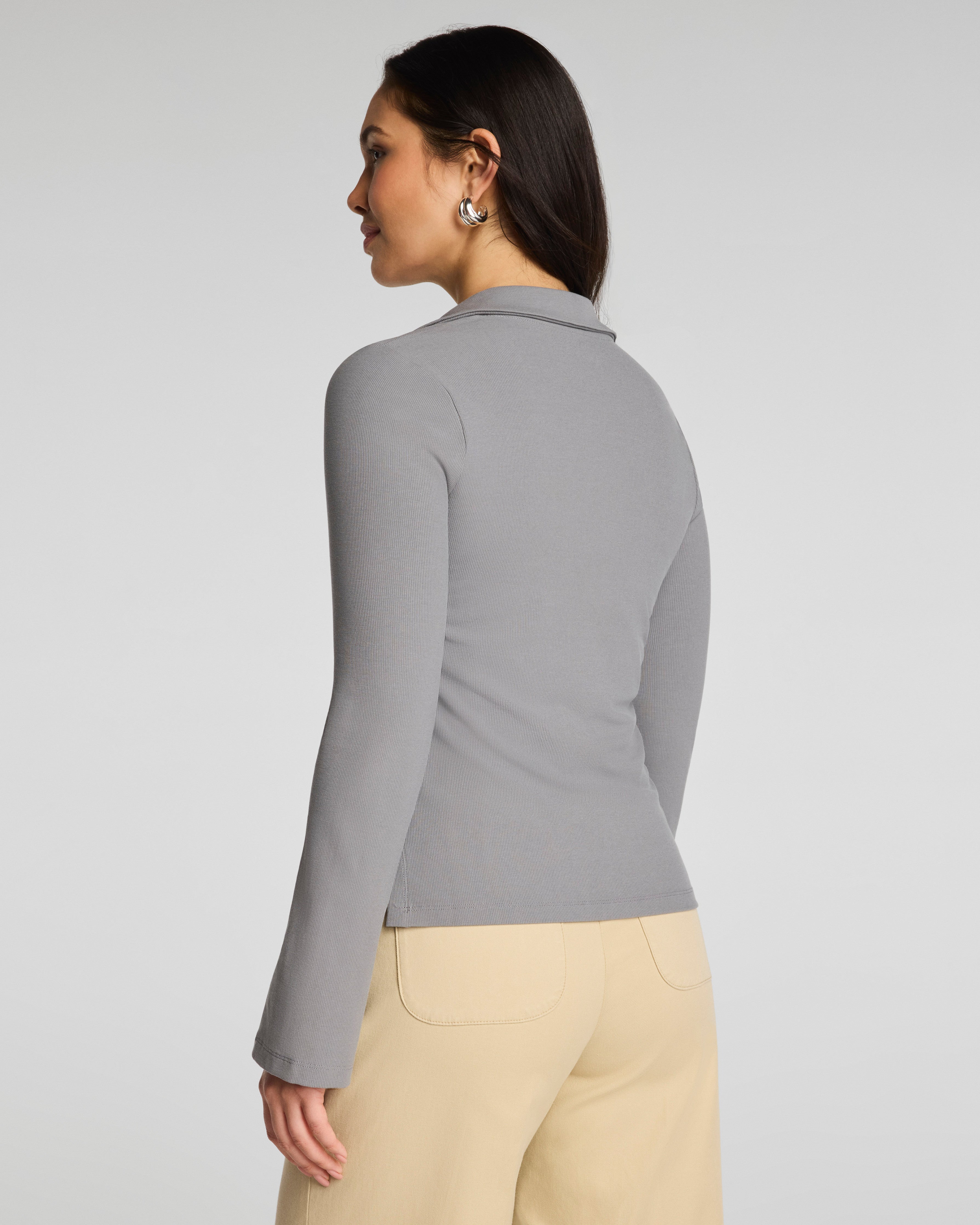 SPANX® Ribbed Knit Button Down | Dove Grey