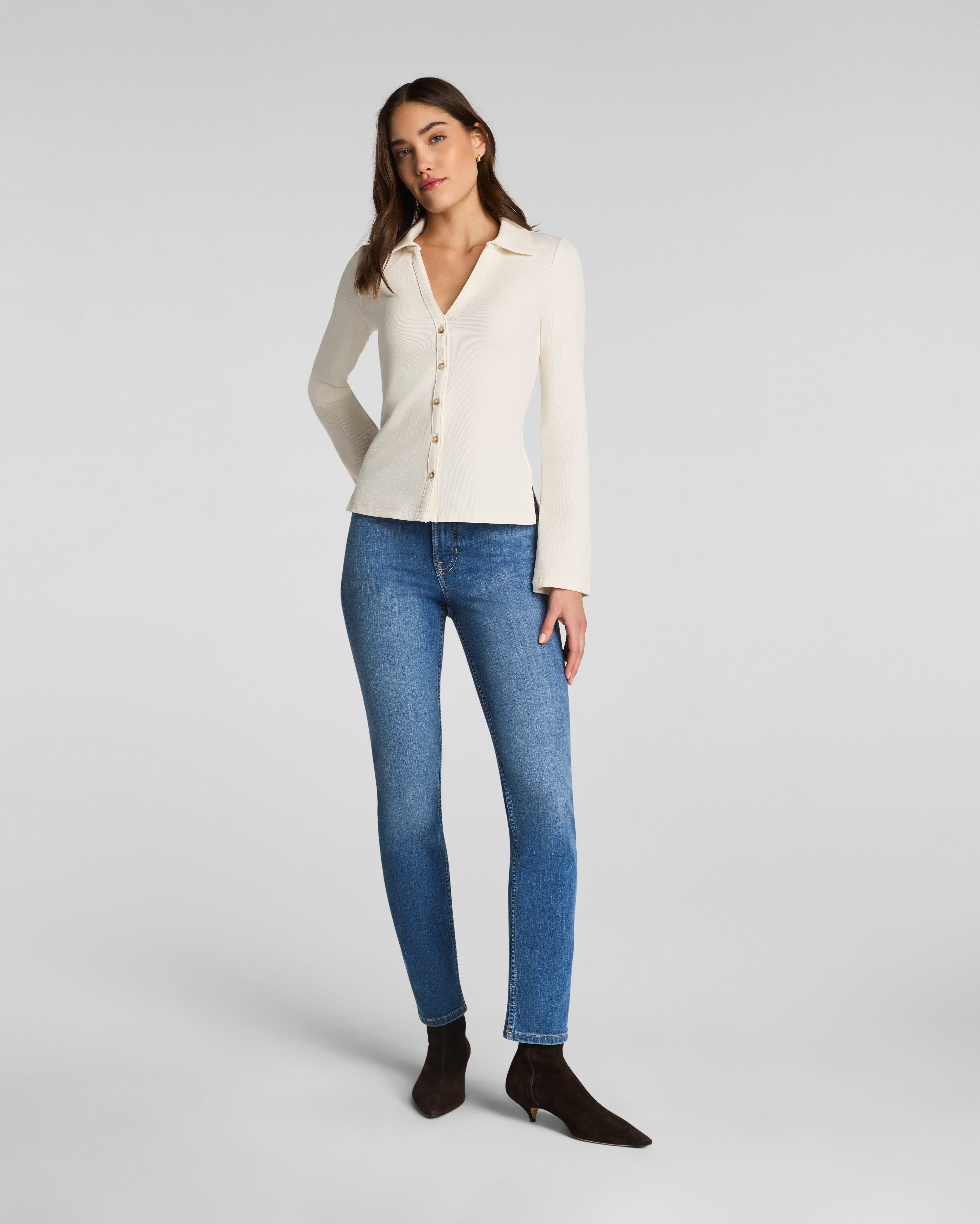 SPANX® Ribbed Knit Button Down | Ivory