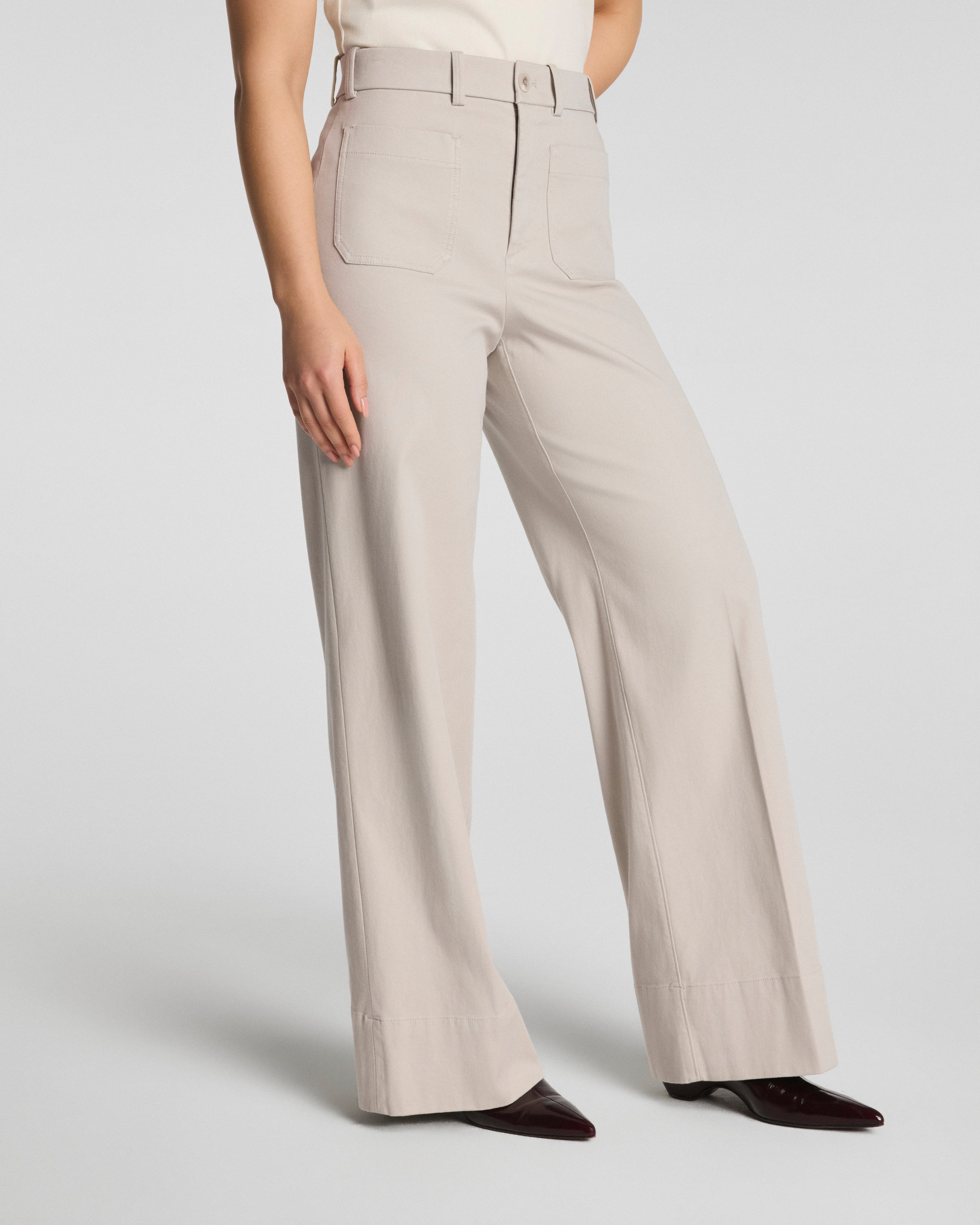 SPANXsupersmooth™ Stretch Twill Wide Leg Pant with Patch Pockets | Bone