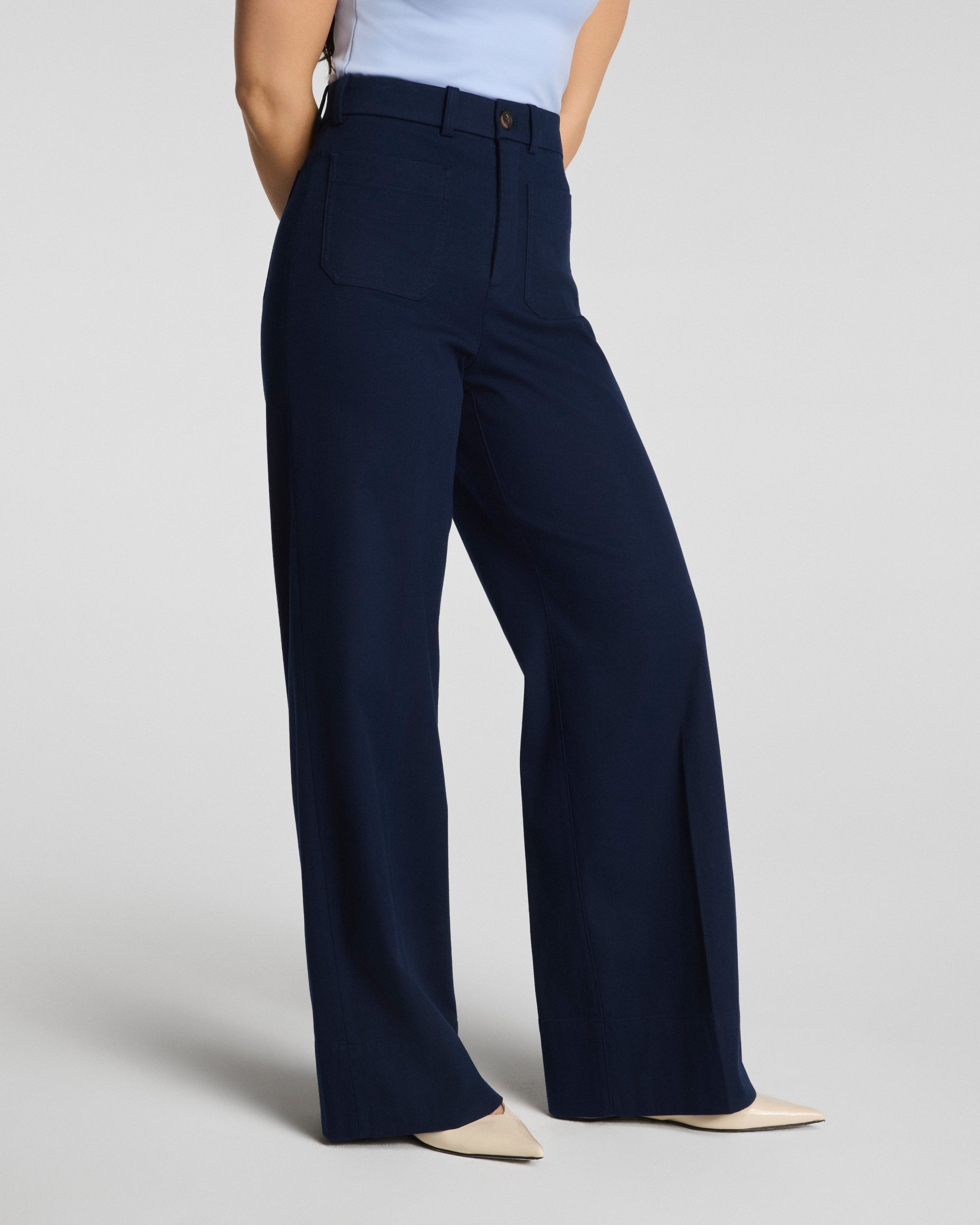 SPANXsupersmooth™ Stretch Twill Wide Leg Pant with Patch Pockets | Timeless Navy