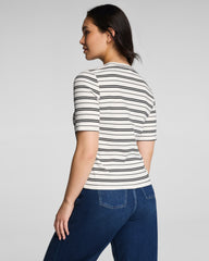 SPANX® Ribbed Knit Crewneck Tee | Linen/Classic Black Stripe