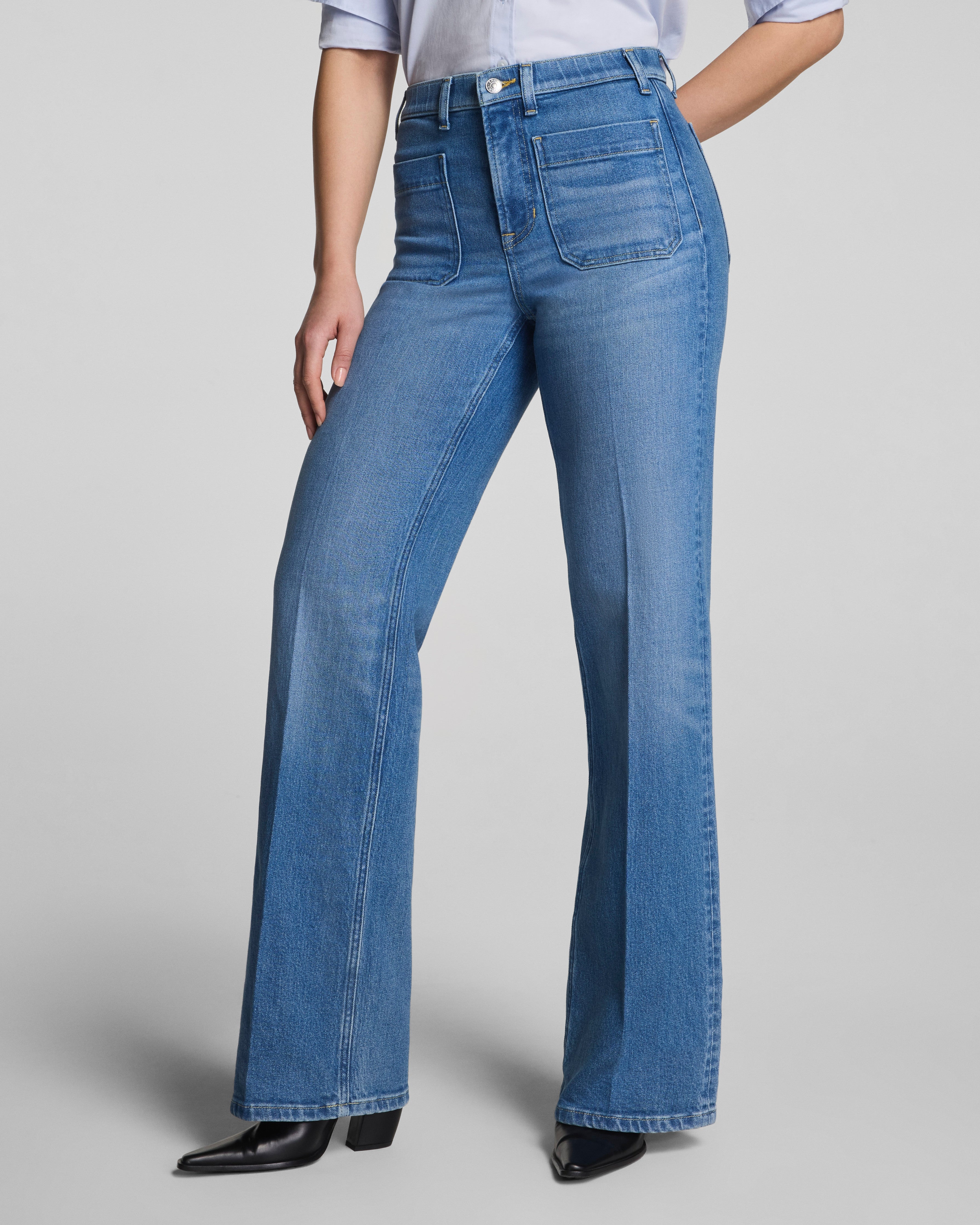 SPANXshape™ Authentic 360 Mid-Rise Easy Flare Jeans with Patch Pockets | Elysian