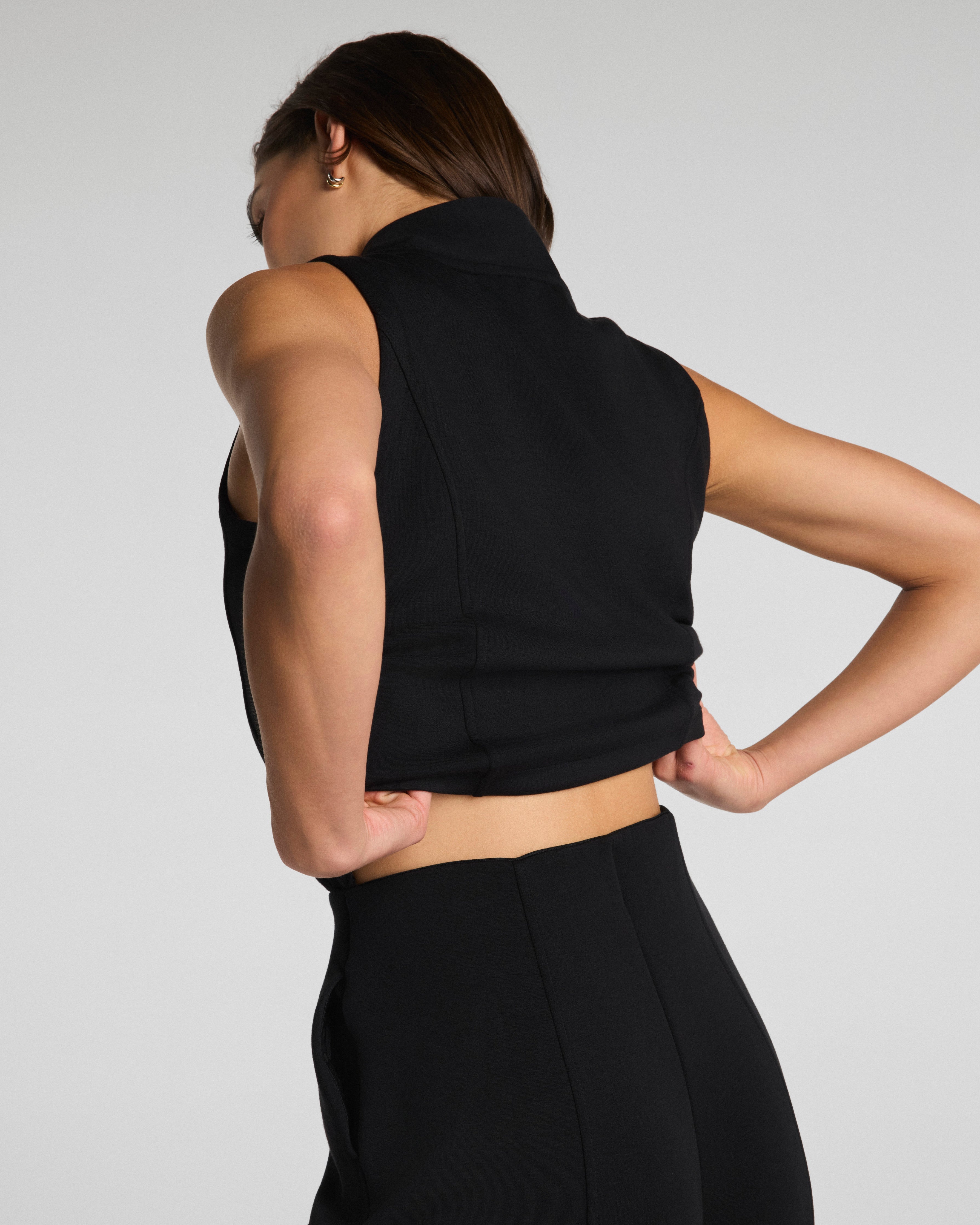 SPANX AirEssentials® Shawl Collar Half Zip Jumpsuit | Very Black