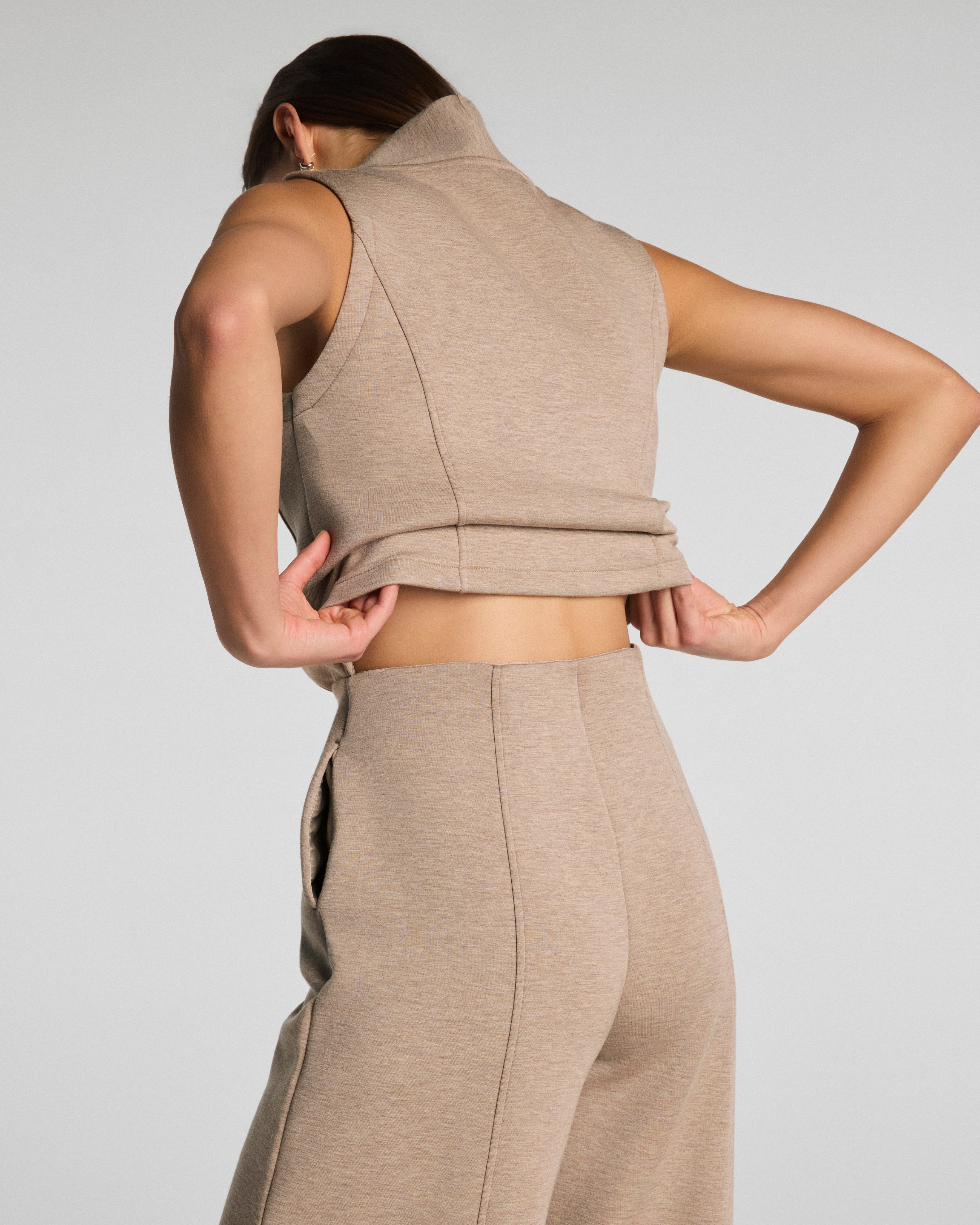 SPANX AirEssentials® Shawl Collar Half Zip Jumpsuit | Dune Heather