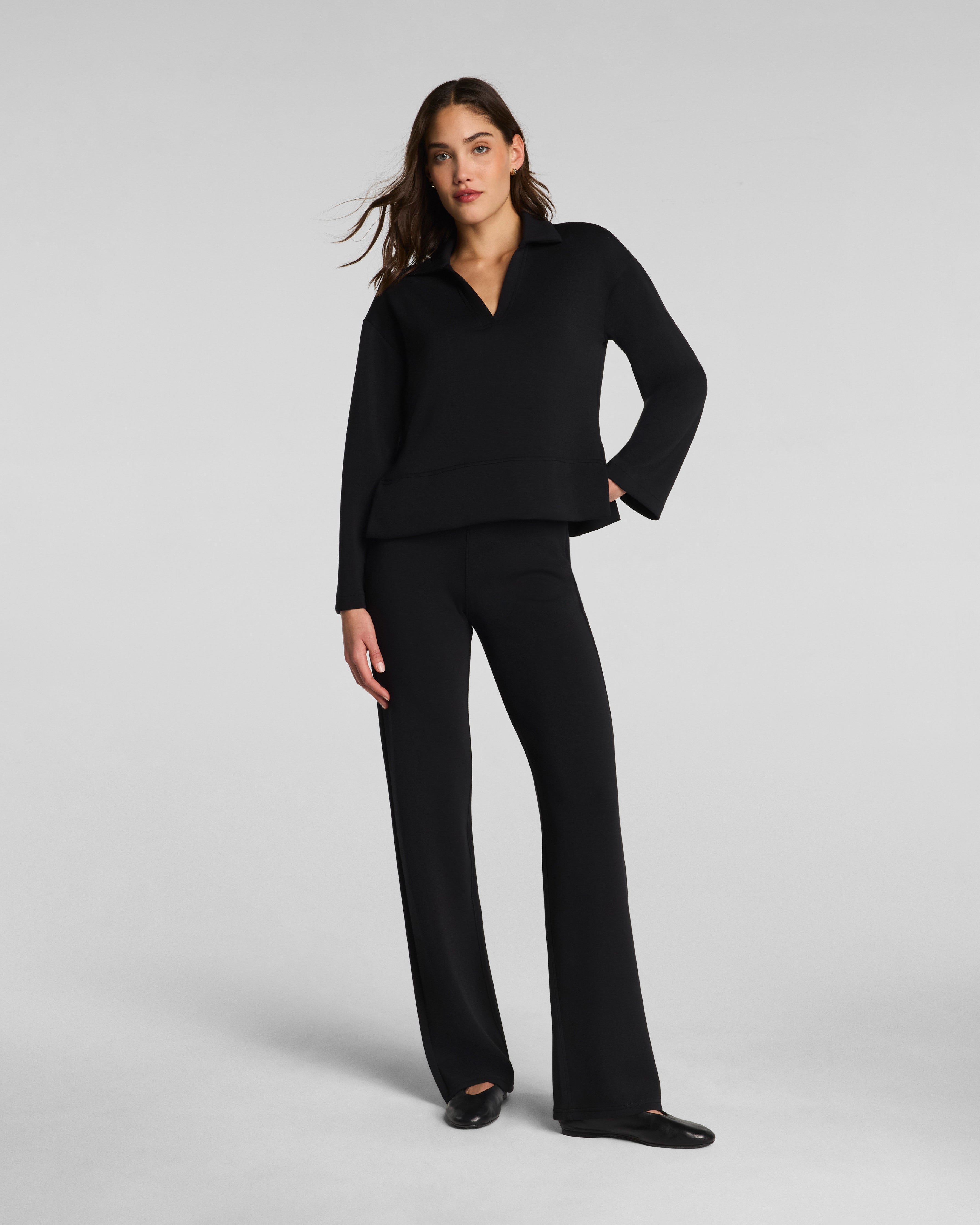 SPANX AirEssentials® Long Sleeve Polo Top | Very Black