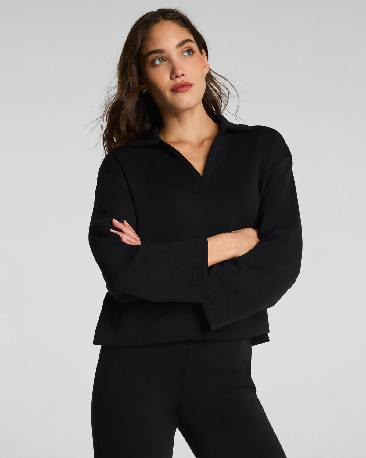 SPANX AirEssentials® Long Sleeve Polo Top | Very Black