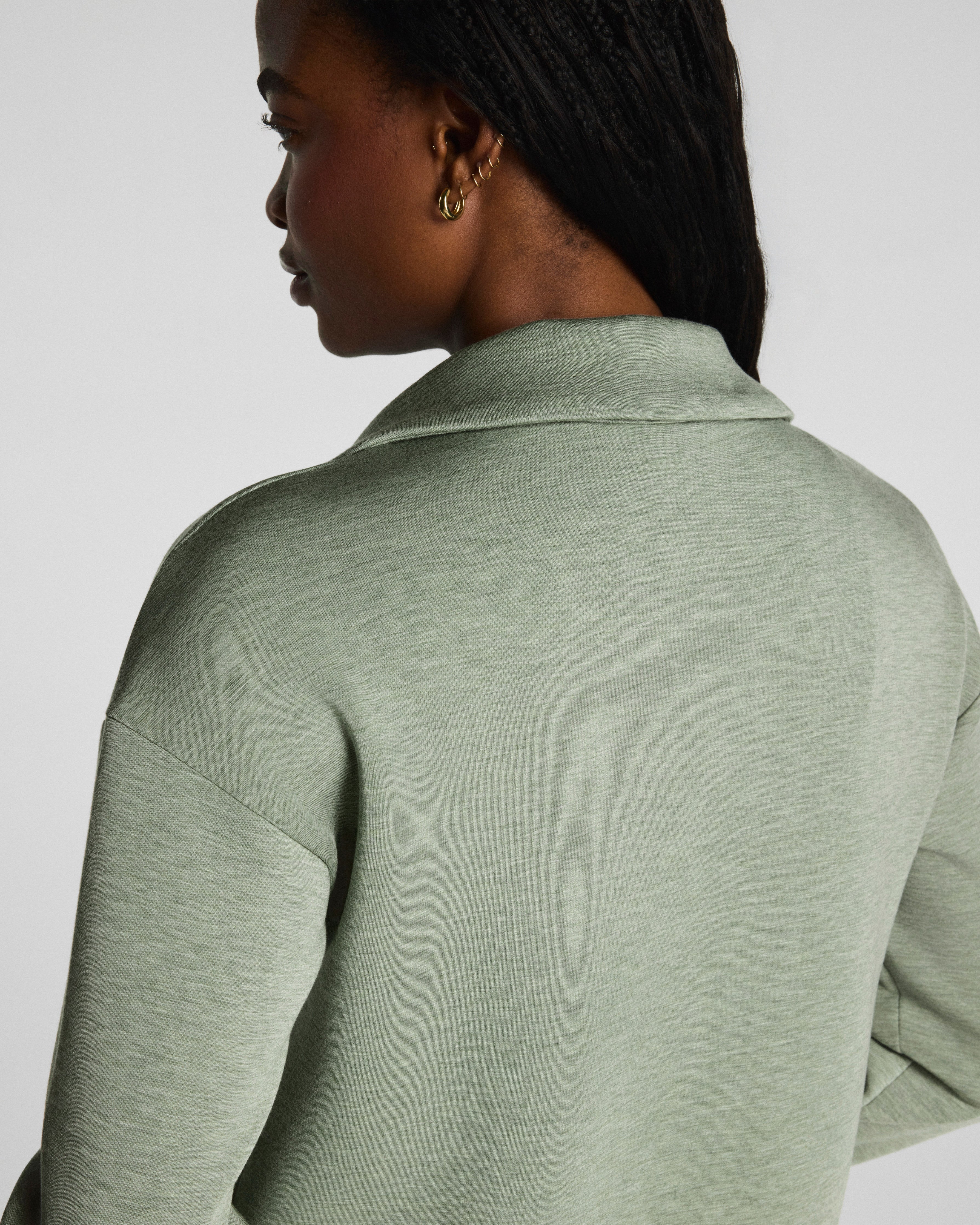SPANX AirEssentials® Long Sleeve Polo Top | Sage Brush Heather