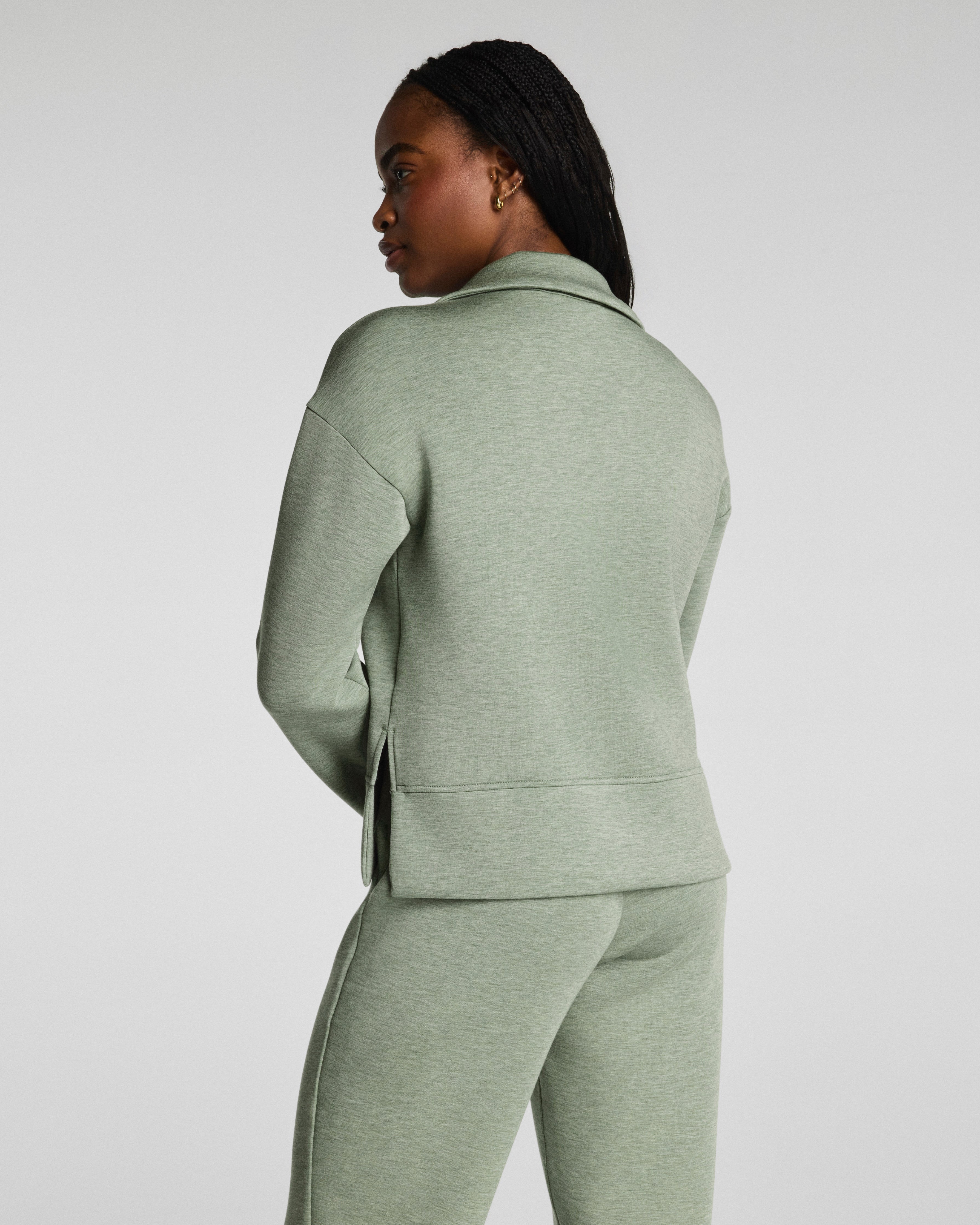 SPANX AirEssentials® Long Sleeve Polo Top | Sage Brush Heather