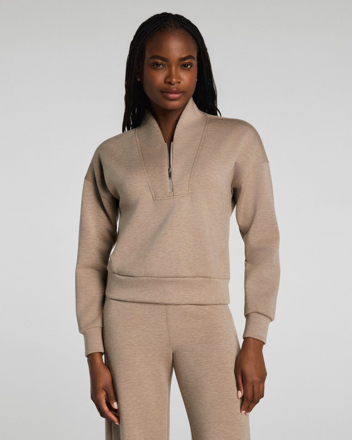 SPANX AirEssentials® Shawl Collar Half Zip | Dune Heather