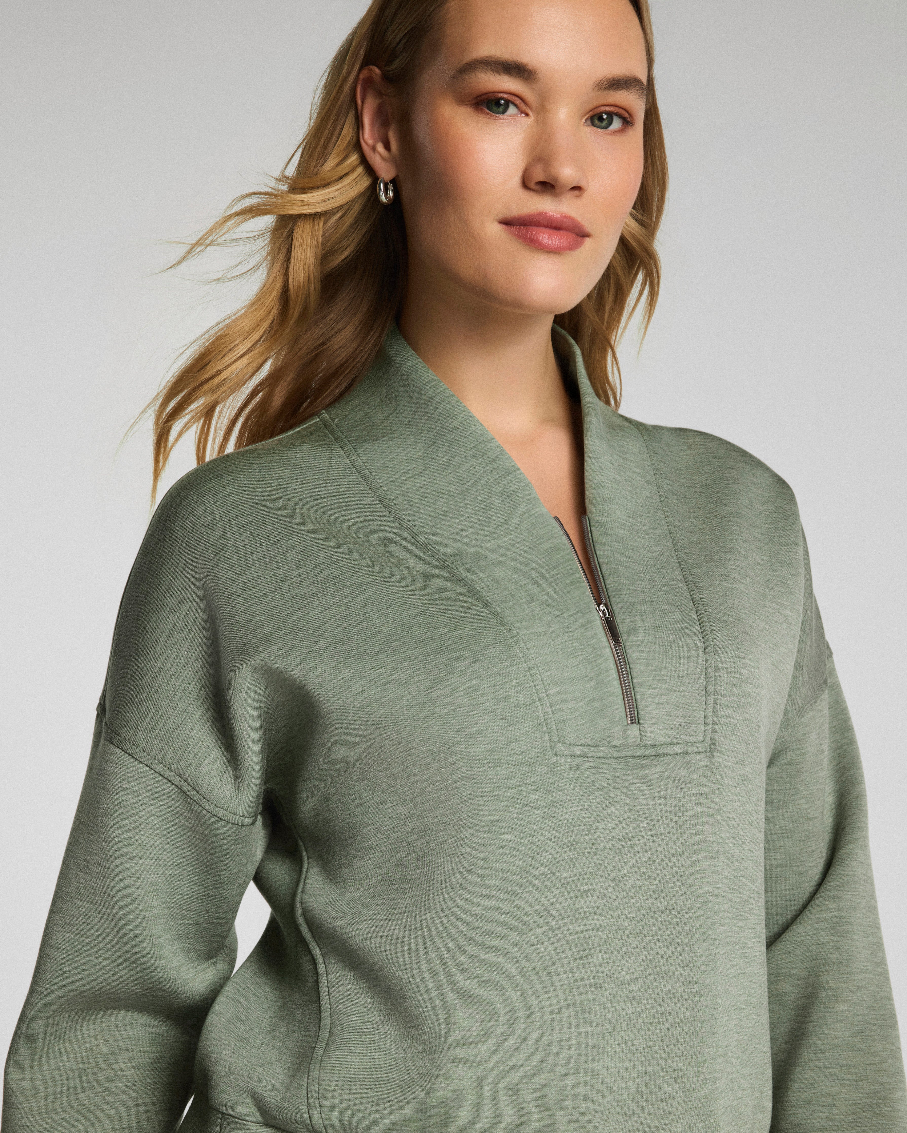 SPANX AirEssentials® Shawl Collar Half Zip | Sage Brush Heather