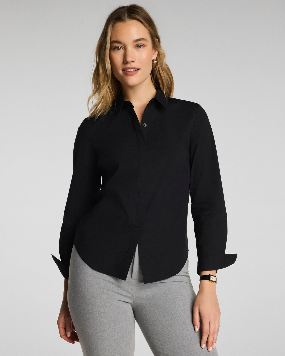 SPANX® Poplin No-Gape Tailored Button Down | Classic Black
