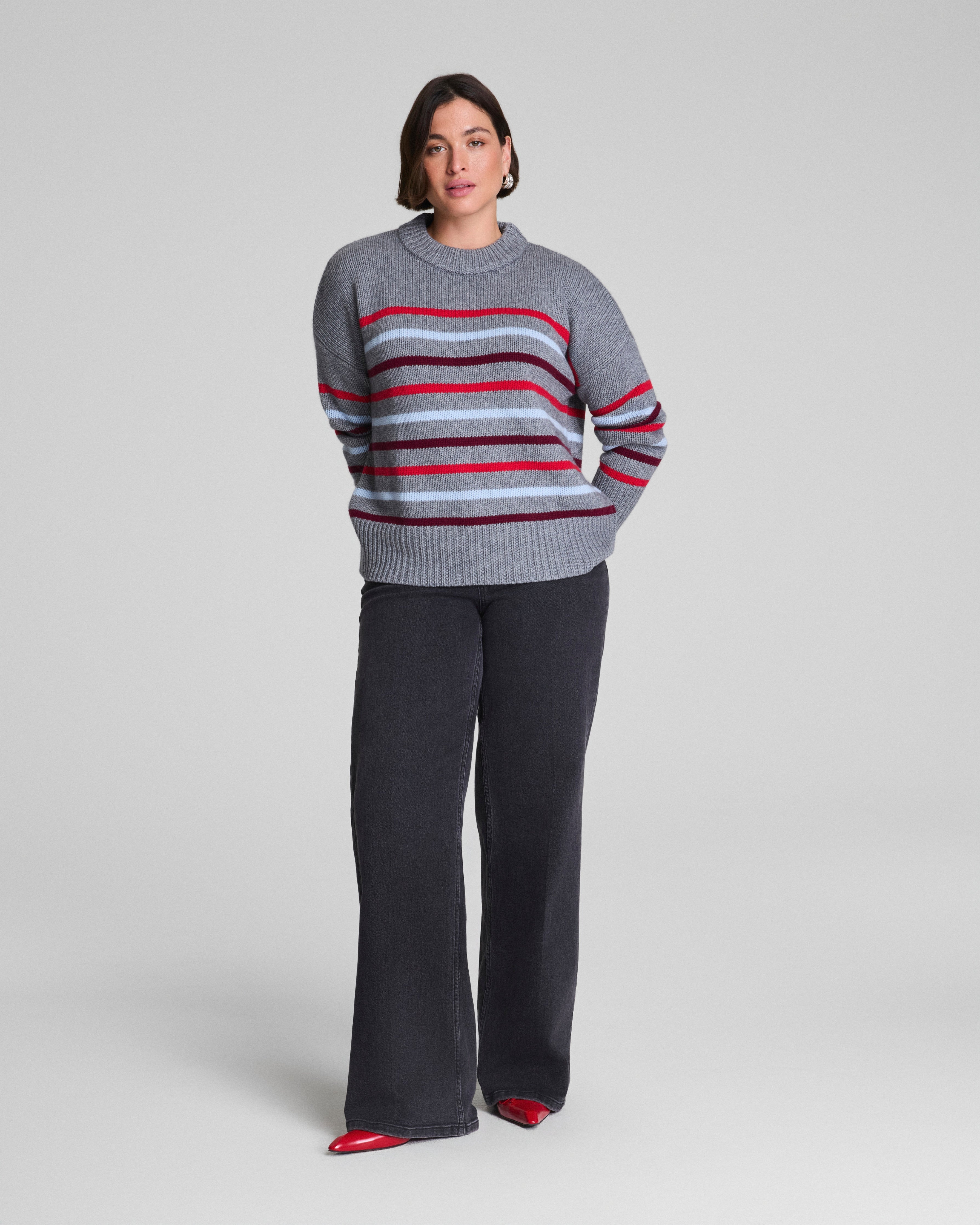 La Ligne Marin Sweater | Gray/SPANX® Red/Light Blue/Cassis