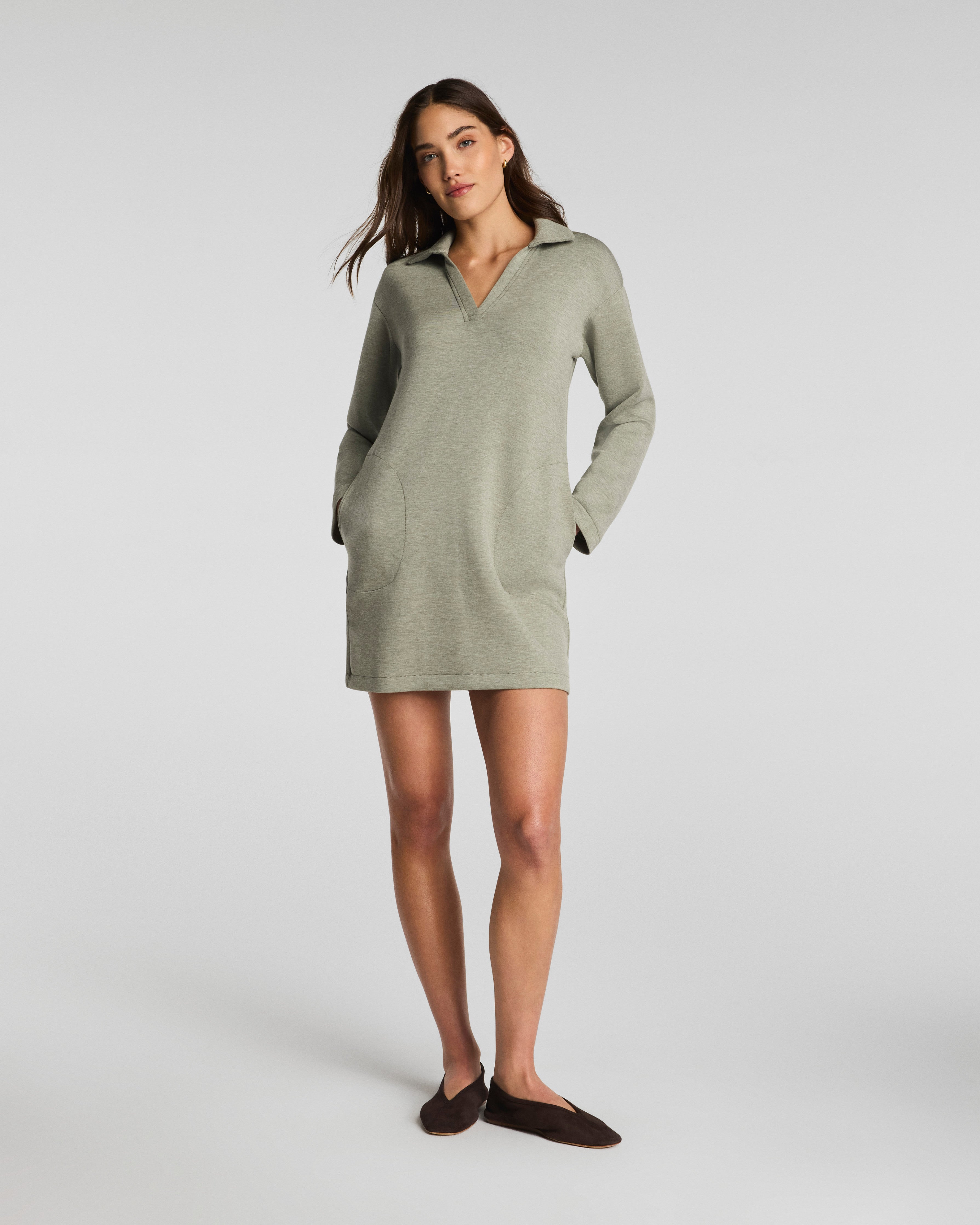 SPANX AirEssentials® Polo Long Sleeve Dress | Sage Brush Heather