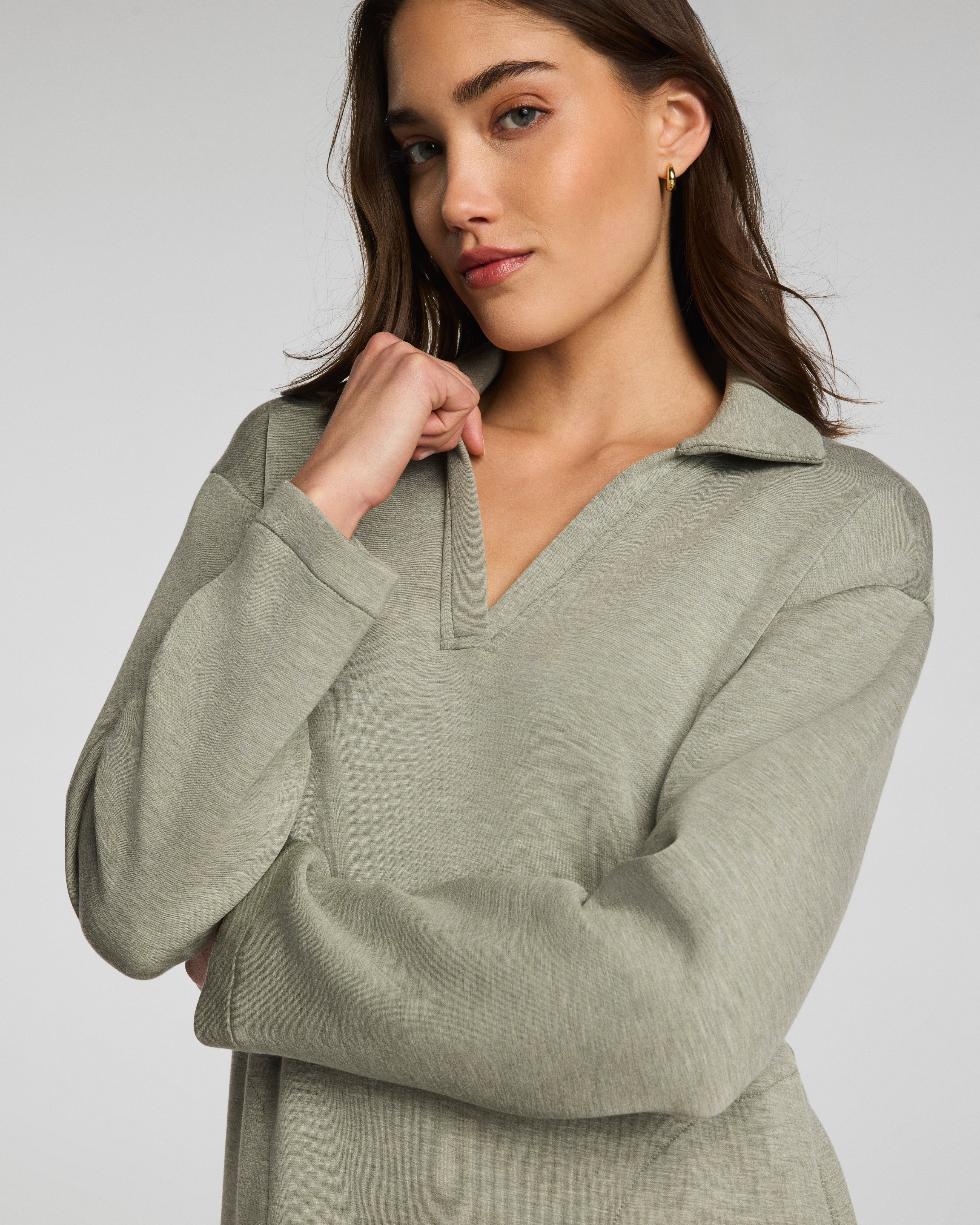 SPANX AirEssentials® Polo Long Sleeve Dress | Sage Brush Heather